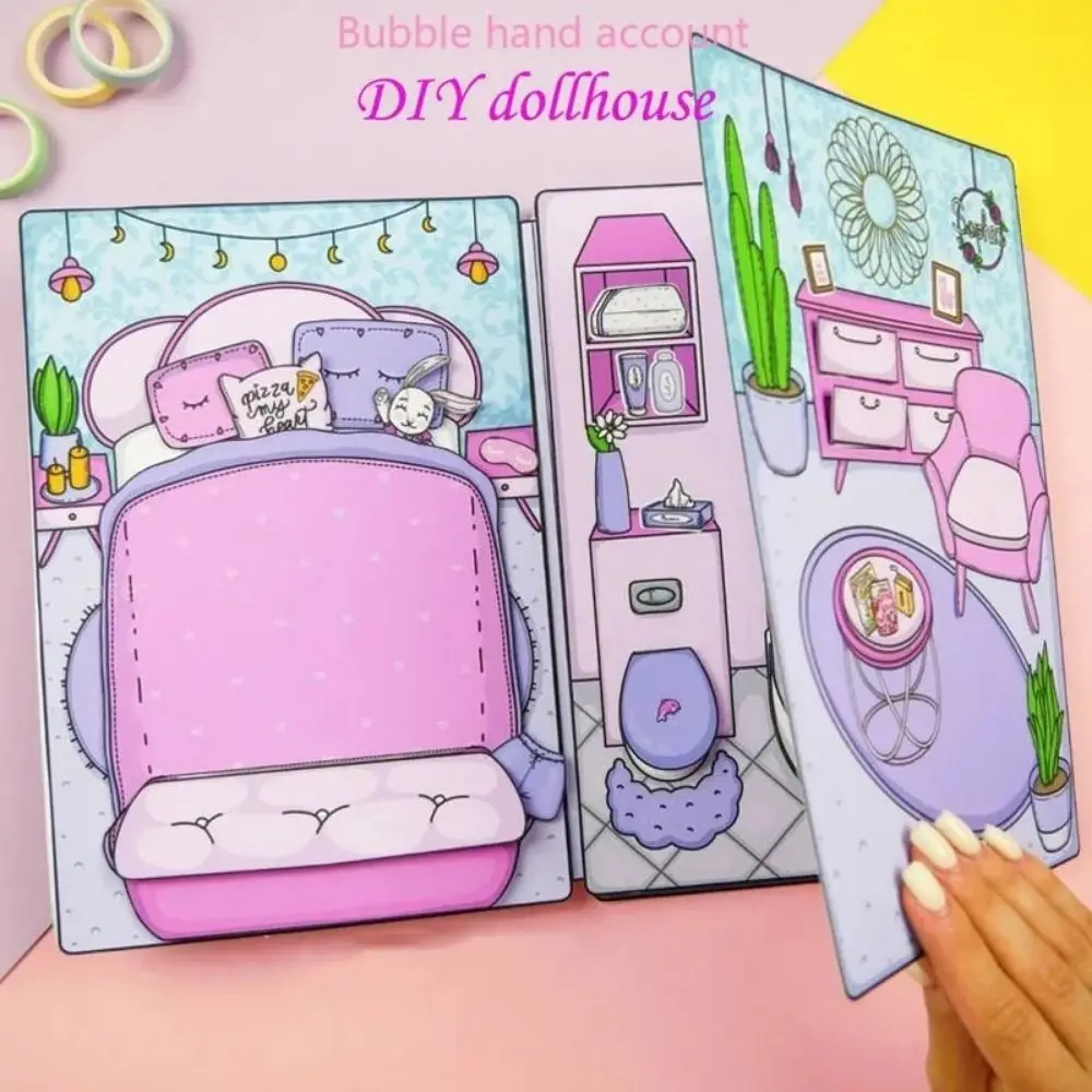 

No Cutting Paper Doll House Girl DIY Toy Play Repeatedly Paper Doll Quiet Book Collage Set Handbook DIY Cute Princess Book