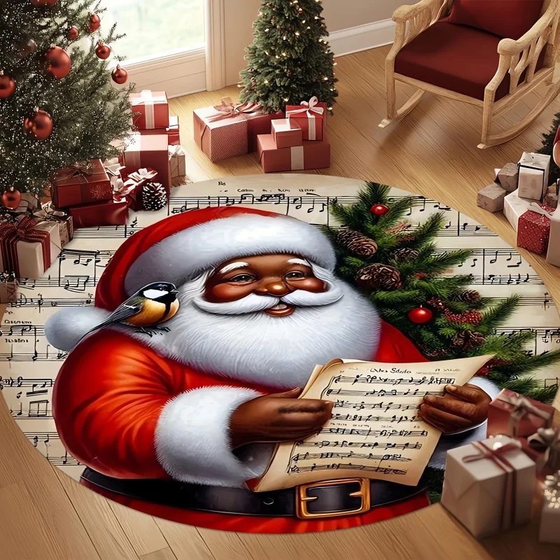 Pink Winter Snowman Christmas Round Rug,Cardinal Bird Street Lamp Printed Circular Floor Carpet,Indoor Home Decoration