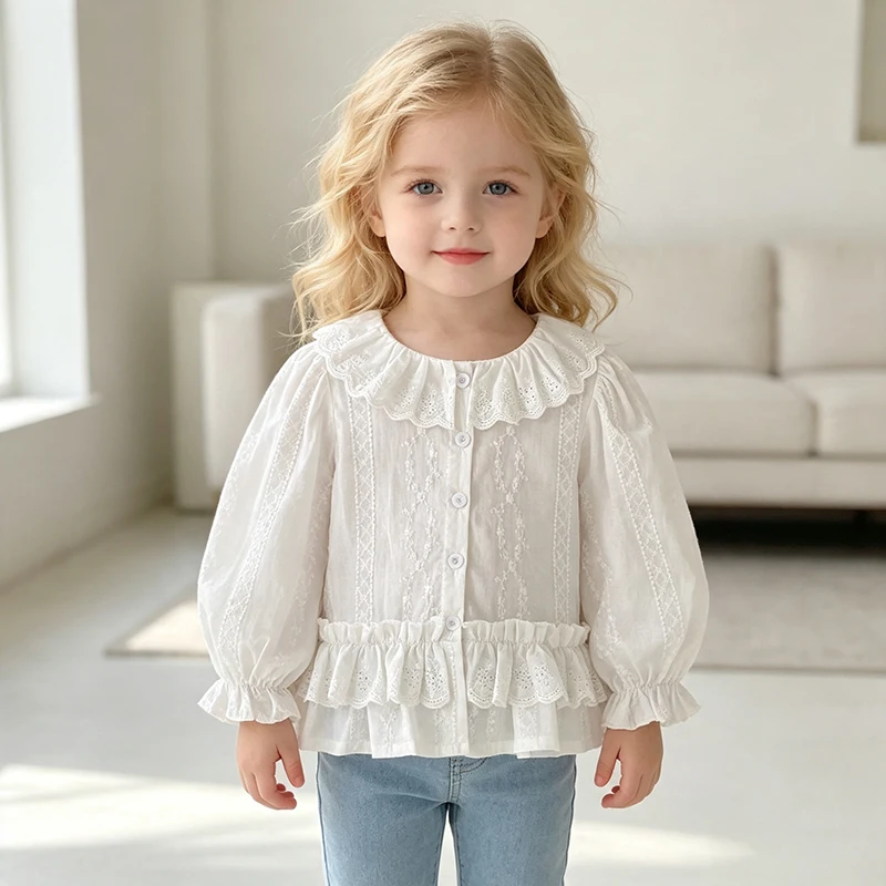 White Lace Collar Girls Shirt 1