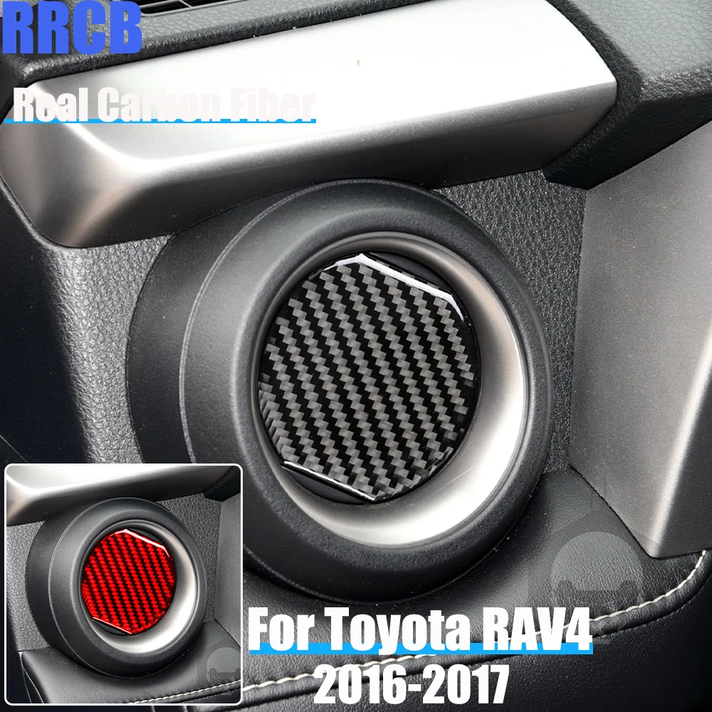 Real Carbon Fiber Car Accessories Dashboard Air Vent Panel Trim Decorative Soft Cover Sticker For Toyota RAV4 2016-2017
