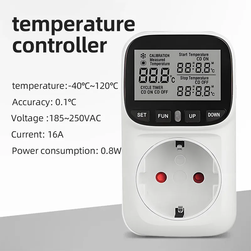 Digital Temperature Controller Socket Thermostat EU Plug 220V With Timer Switch Heating Cooling For Refrigerator Aquaculture