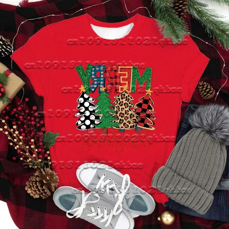 

2025 Новая персонализированная рождественская футболка с 3D принтом букв, модная свободная быстросохнущая футболка для вечеринок с короткими рукавами, топ