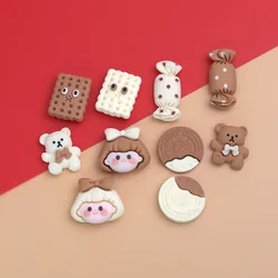 10pcs Cartoon Beige Coffee Bear Girl Flatback Resin Cabochon For Hair Bow Clips Accessories Scrapbook Diy Home Decor