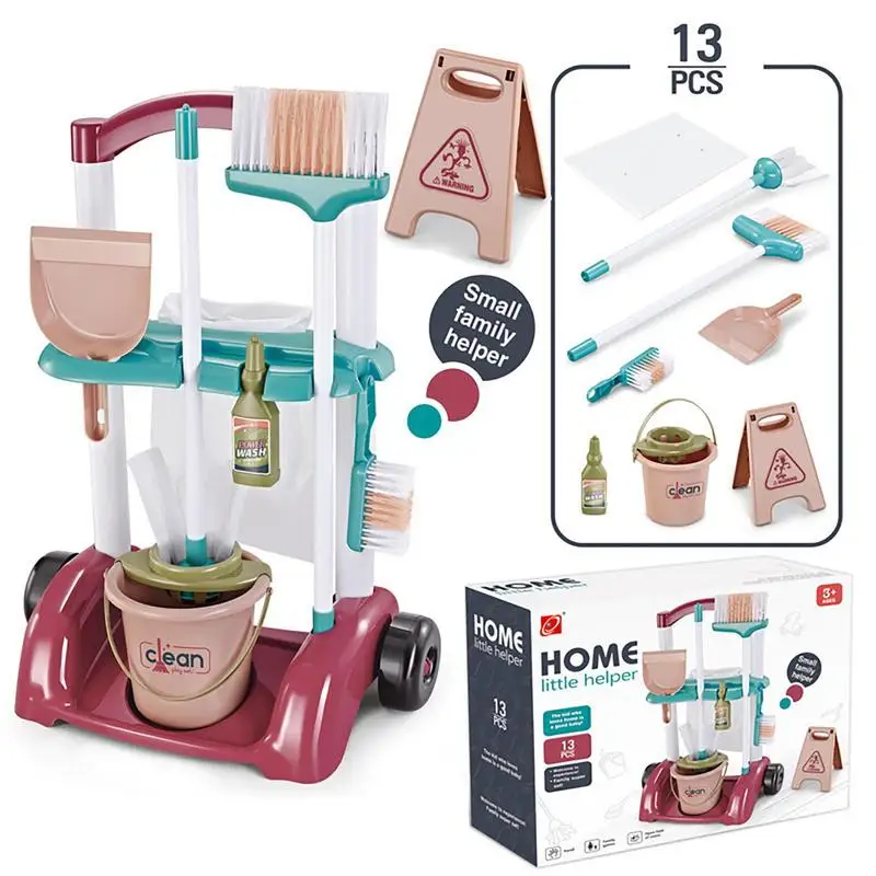 Simulation Cleaning Tool Cart Pretend Play Kids Toys Broom For Children Home Cleaning Hygiene Toys Vacuum Cleaner Broom Mop Set