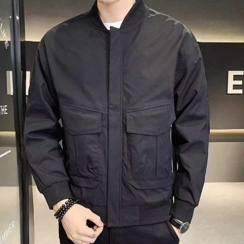 

Мужская рабочая одежда, куртка в бейсбольном стиле, повседневное пальто с несколькими карманами, модная верхняя одежда, осеннее легкое повседневное пальто, уличная одежда