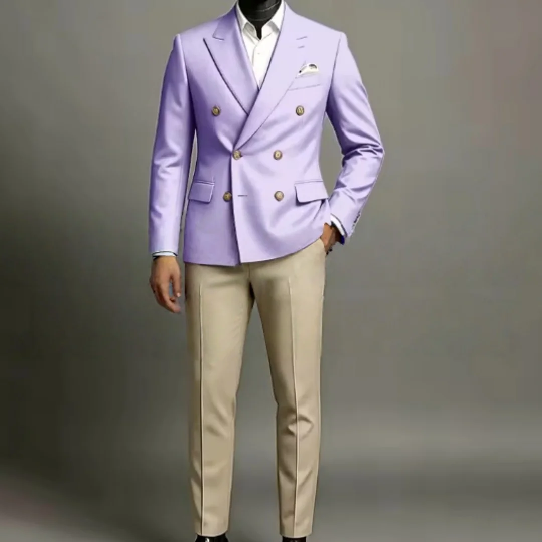 CustomizedElegant Men's Evening Suits Customzied Double Breasted Peak Lapel Slim Fit 2 Piece Jacket Pants Full Sets Luxury Weddi