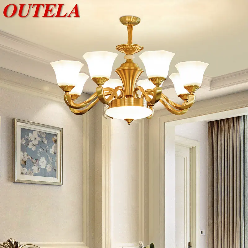 

OUTELA Contemporary Brass Hanging Pendant Light LED Copper Chandelier Decor For Modern Home Study Bedroom