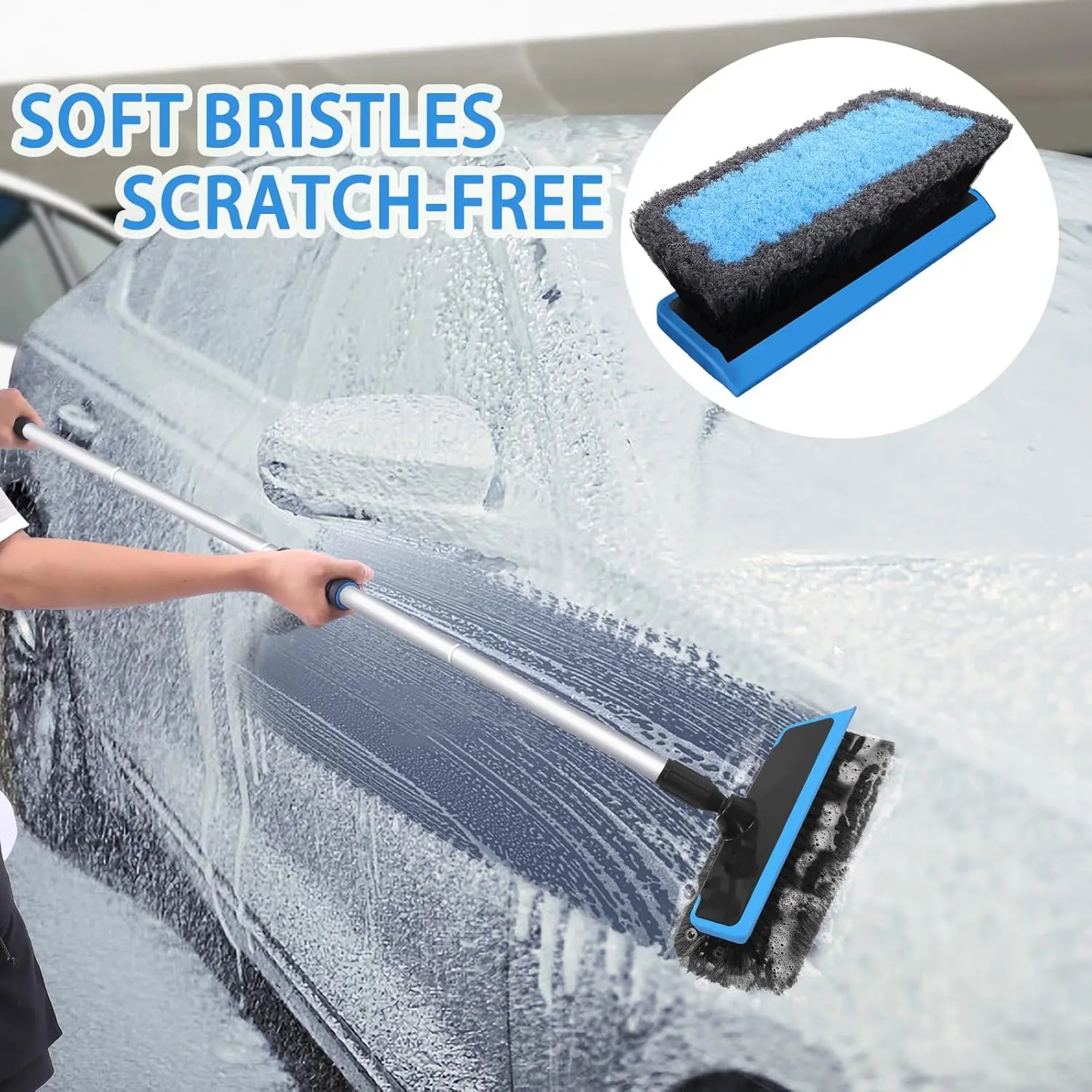 62'' Car Wash Brush with Long Handle, Scratch-Free Soft Bristles Sturdy Car Wash Mop Kit, Complete Car Cleaning Brush Kit Wash