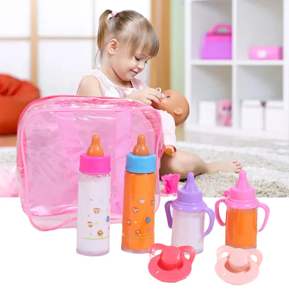

Milk & Juice Bottles Feeding Set Play House Pretend Baby Bottle Pacifier Dollhouse Decor With Storage Bag Feeding Bottle
