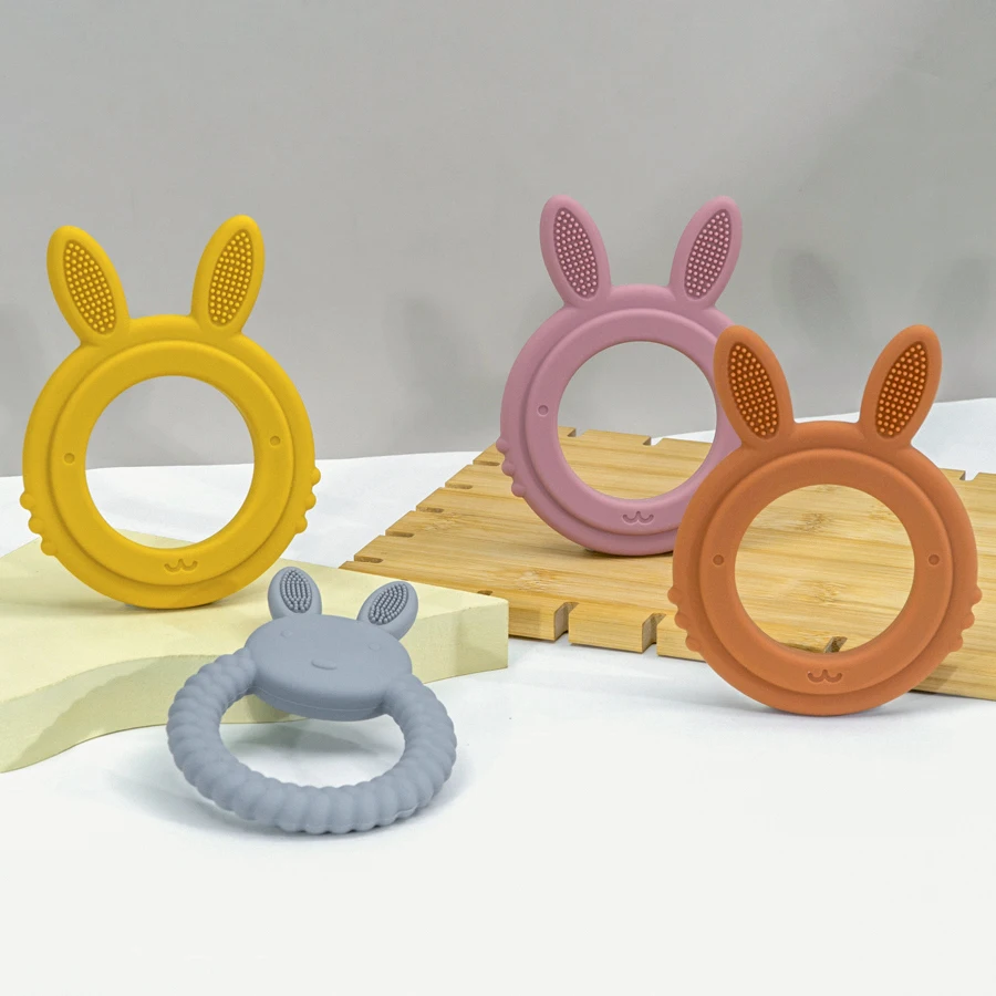 New Design Baby Rabbit Baby Toy Food Grade Safe Silicone Toothbrush Teether Toy Teething  Set For Newborn Gift