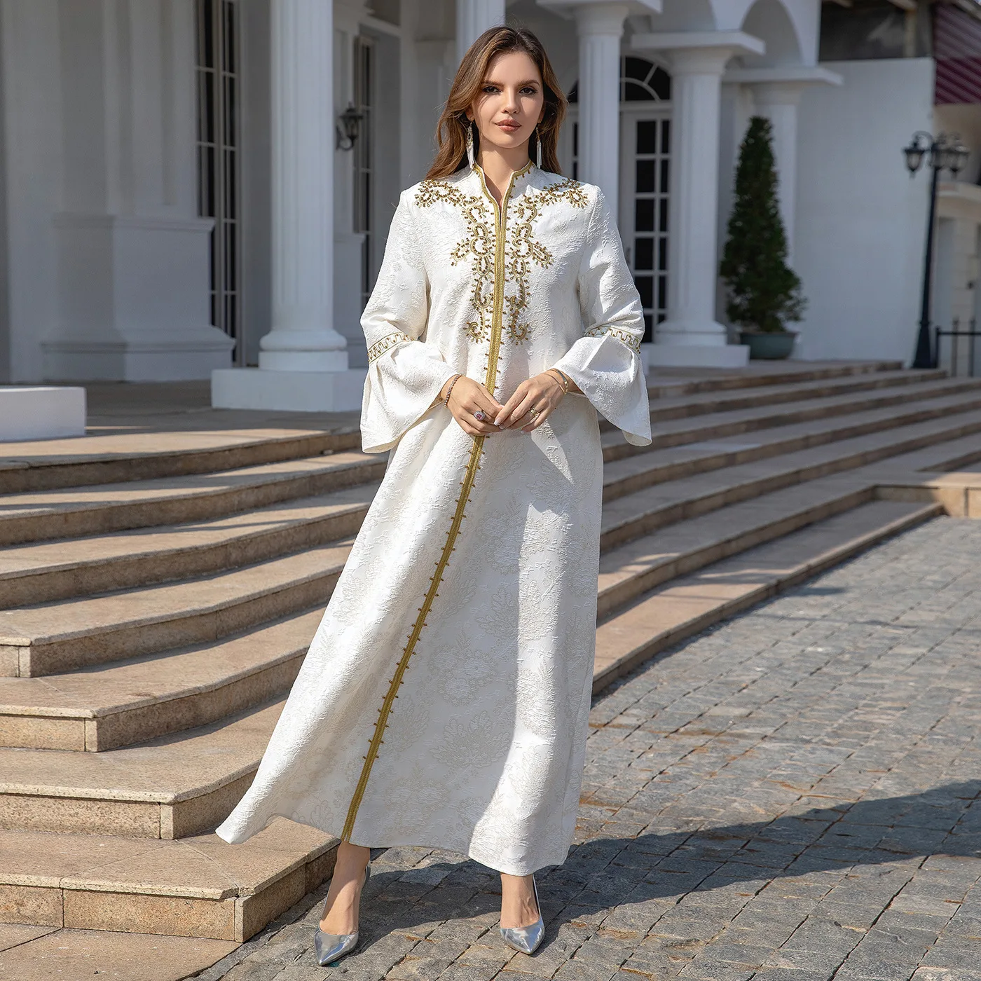 

White Muslim Dress for Women Jalabiya Abaya Mujer Vestidos Ramadan Long Dresses Eid Djellaba Robe Moroccan Jalabiya Party Gown