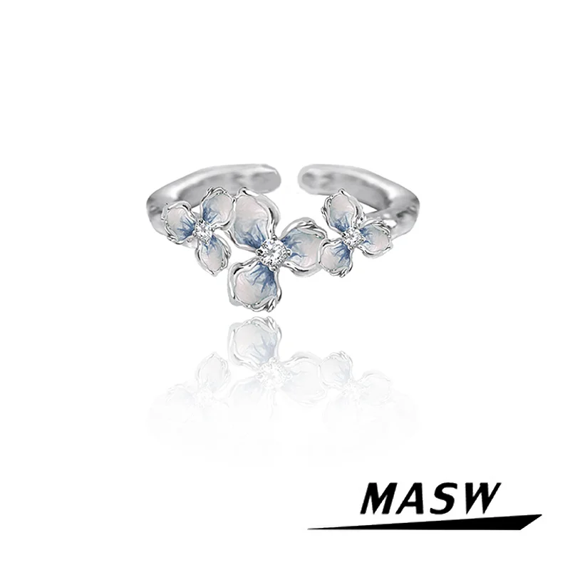 MASW Original Design Elegant Temperament Fresh Flower Adjustable Rings For Women Girl Gift Modern Jewelry 2024 New