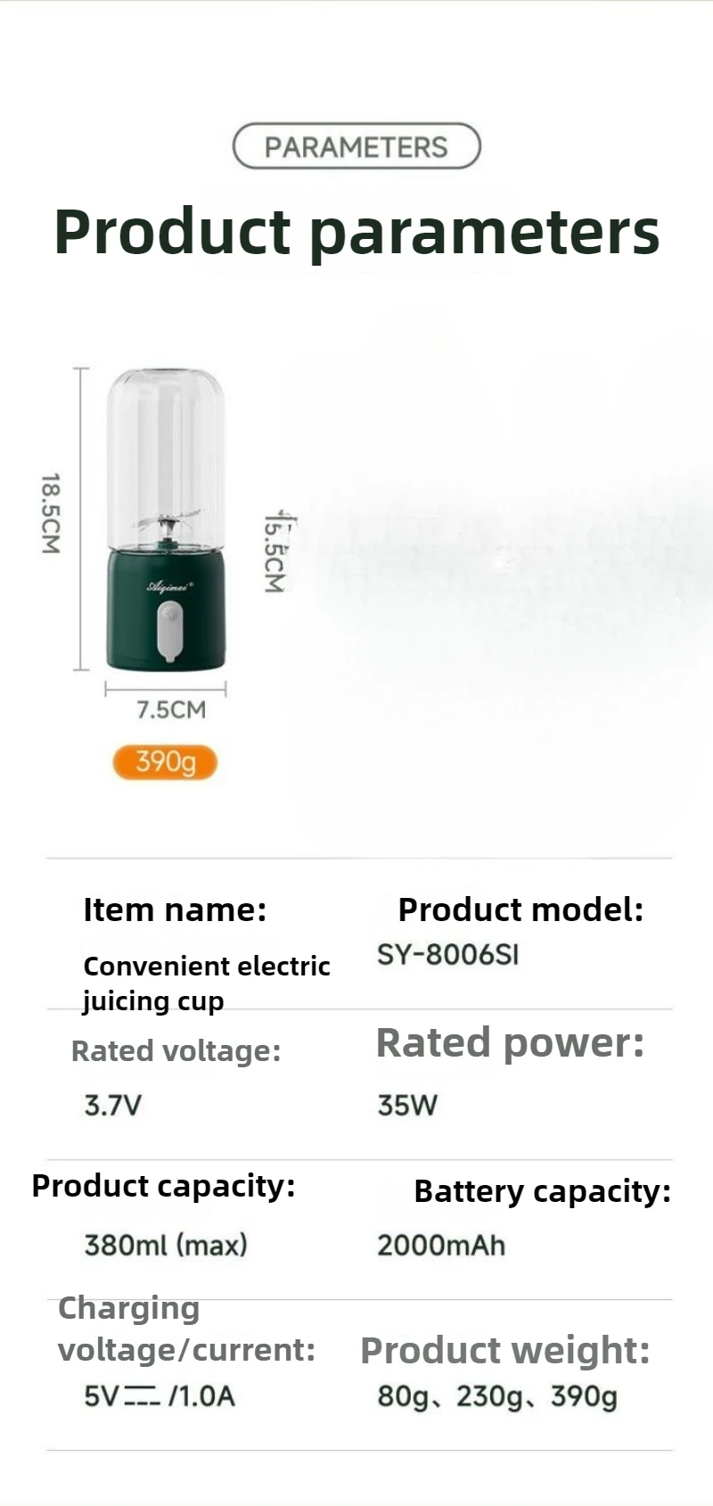 350ml 휴대용 소형 Juicing 컵 다기능 가정용 주방 블렌더 충전식 Juicer 베이비 푸드 보충 기계