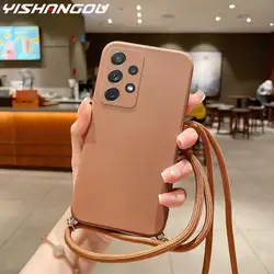 Funda de teléfono con cordón cruzado para Samsung A55, A53, A54, A15, A35, A14, A34, A52, 5G, S22, S24, Ultra, S21, S23 FE, funda de silicona líquida con correa