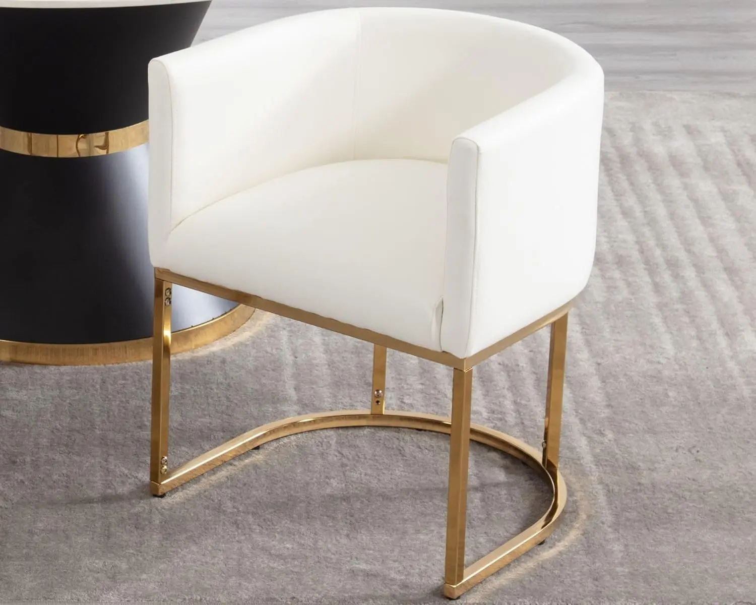 

Faux Leather Upholstered Dining Chair Barrel Back Padded Gold Metal Frame Kitchen Dining Room 1 Piece, Customized