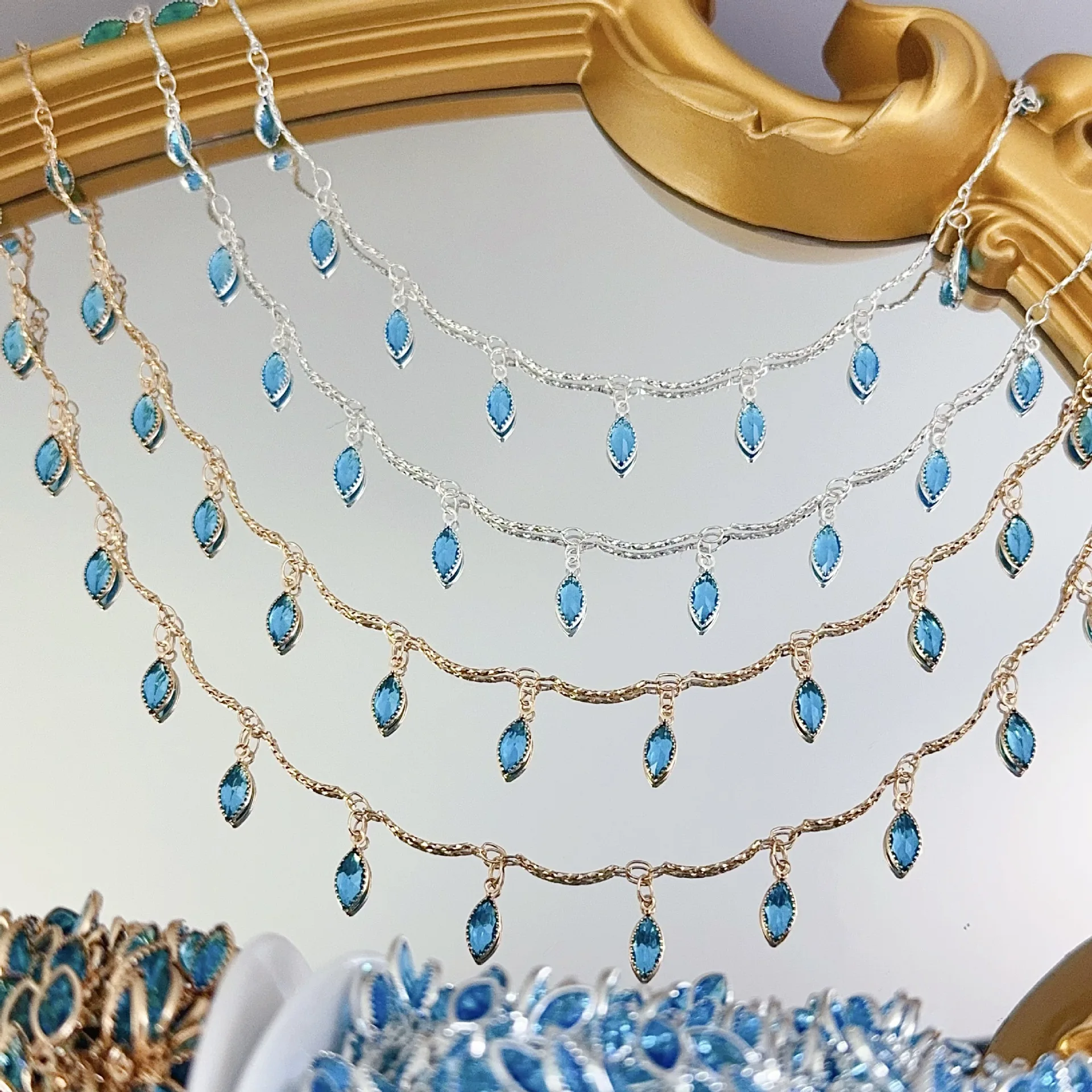 

0.5/1/2M Bending Rod Hanging Water Droplet Shaped Zircon Copper Chain For DIY Women's Necklaces Tassels Chain Clothing Materials