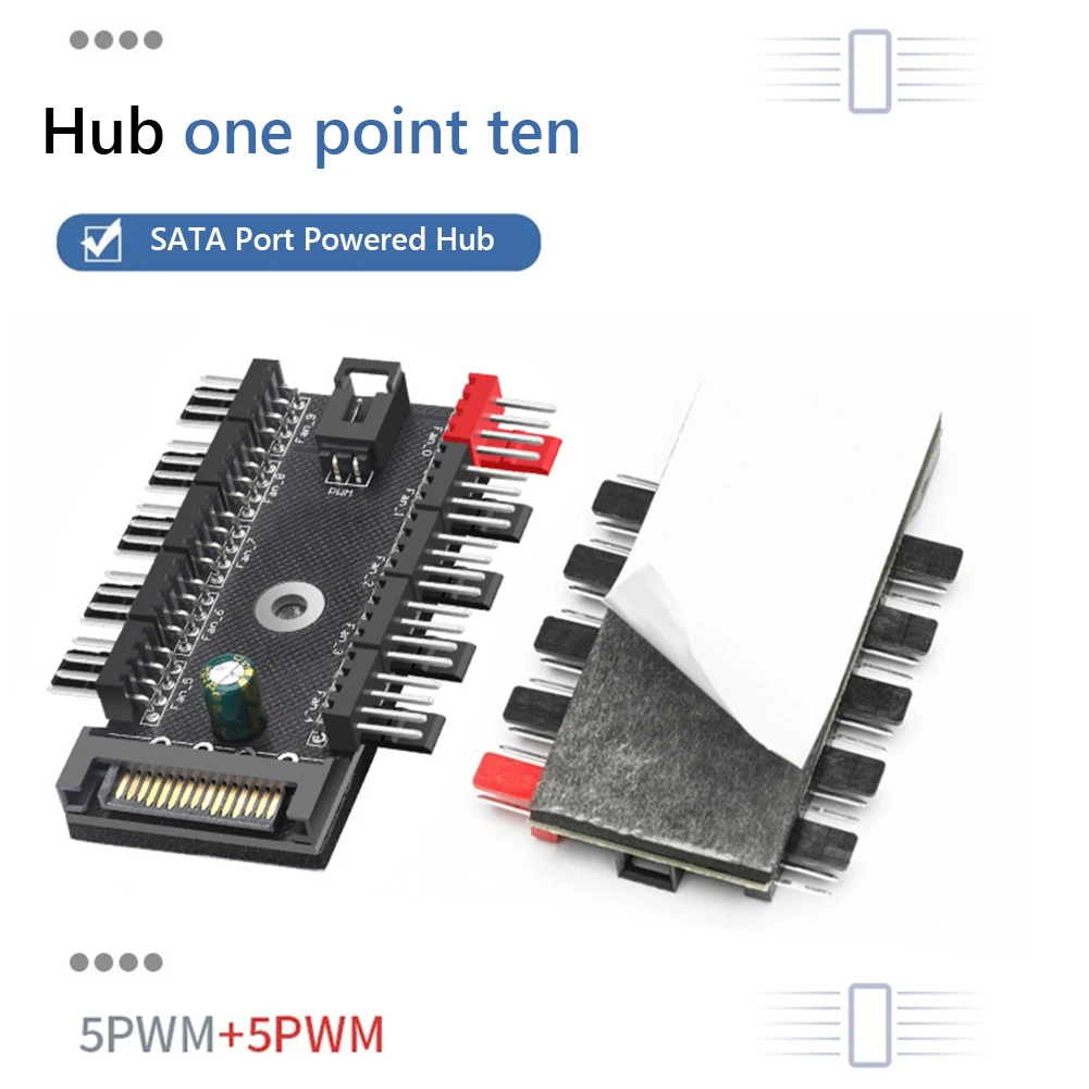 4-poliges PWM-Lüfter-Netzteilkabel, 1 bis 10-Wege-Splitter-Hub, Kühler, Kühladapter für Computergehäuse, 4-polige und 3-polige Lüfter