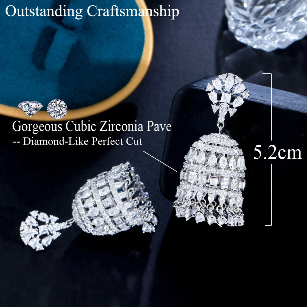 ThreeGraces Sparkling Cubic Zirconia Stone Silver Color Luxury Long Tassel Drop Earrings for Women Nigerian Party Jewelry E1075