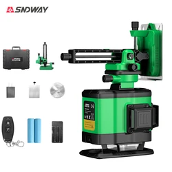 SNDWAY 3D 12-line laser level vertical green light high-precision 360° automatic horizontal strong light cross line wall sticker