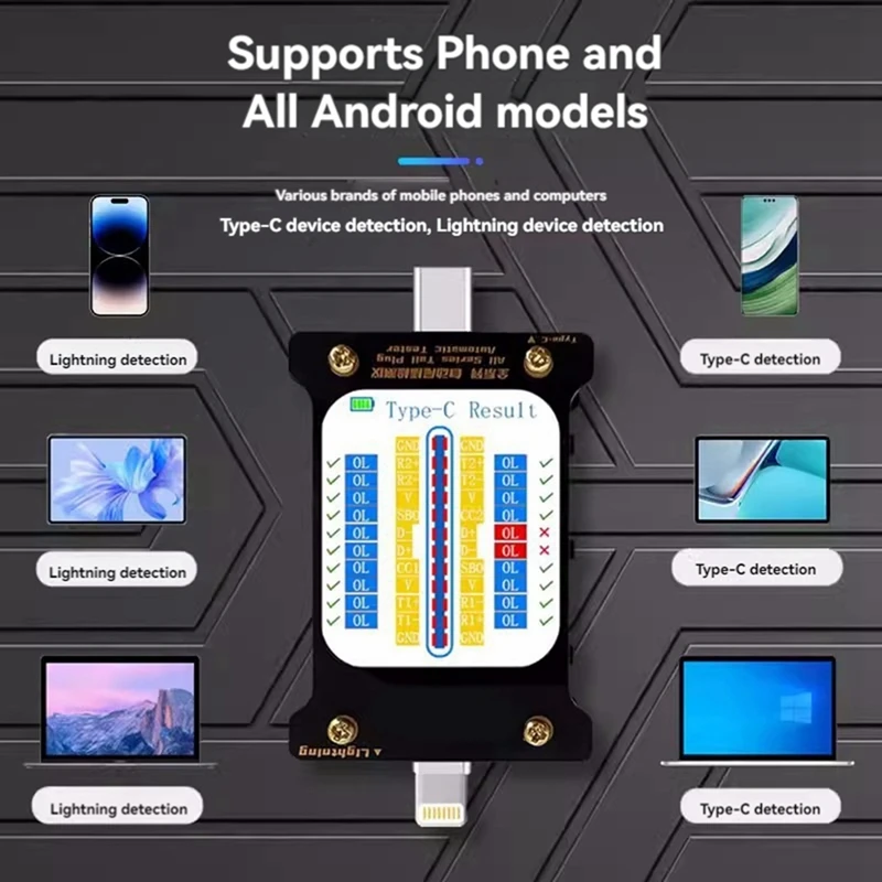 Probador automático de detección de inserción de cola para Iphone Android, interfaz Apple tipo C, Huawei, Xiaomi, reparación de todos los modelos