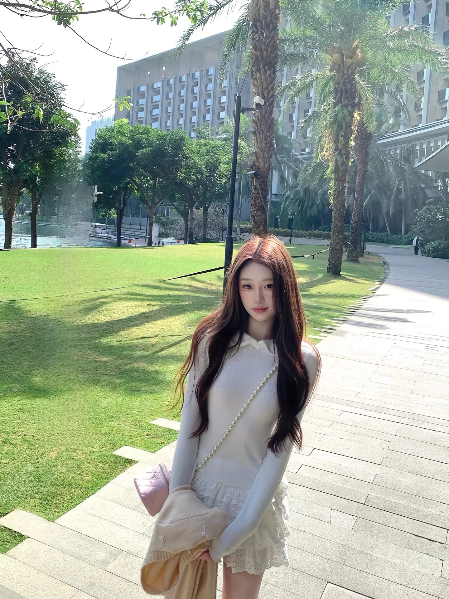 

Coolline White Cake Skirt Waist Cinching Doll Collar Dr Women's Casual Hollow out Long Sve Ci Commute A-Line Dr