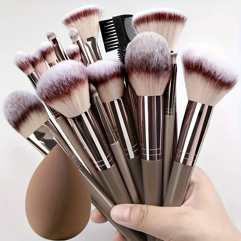 Juego de brochas de maquillaje premium de 15 piezas con esponja para mezclar: pelo sintético ultrasuave, kit cosmético completo, regalo y viajes ideales