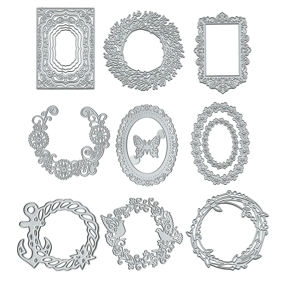 9 Styles Lace Frame Metal Cutting Dies for Scrapbooking Seal DIY Manual Album Production Tool Carbon Steel Die Cuts Frame