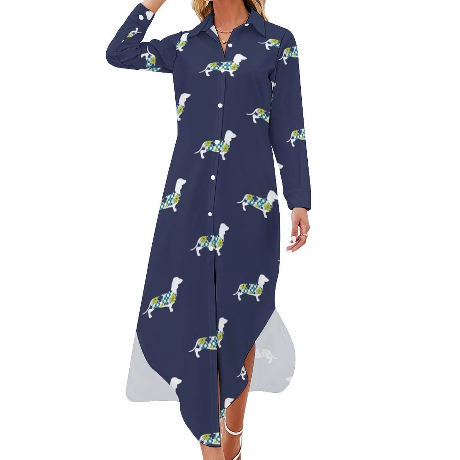 

Dachshund Long Sleeved Shirt Dress Female clothing evening dress women summer dress woman 2024 trendy