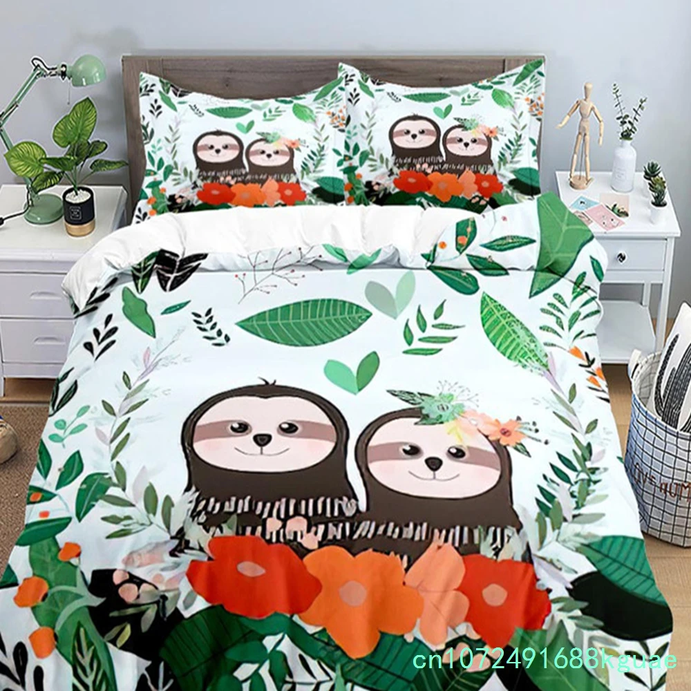 Lovely Sloth Duvet Cover Set Cartoon Animal Bedding Set For Girls Boys Teens Dorm Bedroom Decor Microfiber King Comforter Cover