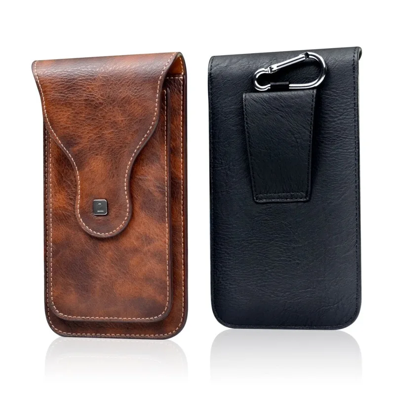 Riñonera de cuero PU de doble capa de lujo para hombre, funda con Clip para cinturón de teléfono móvil para iPhone, Xiaomi, Samsung, bolsa para