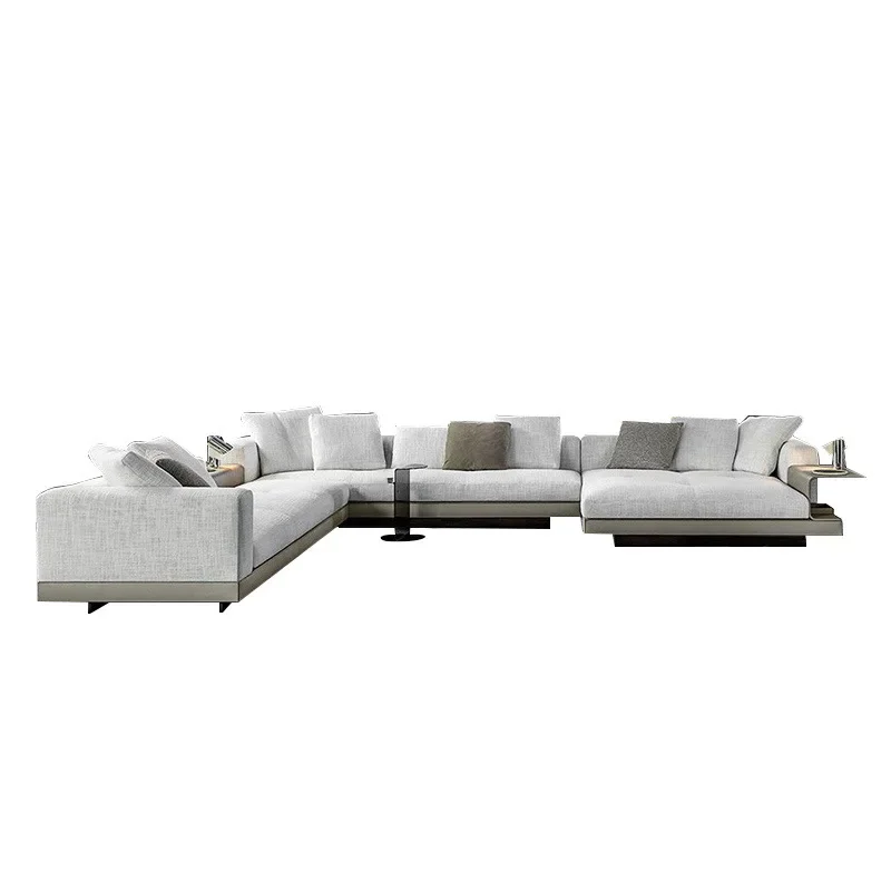 

Sofa cotton and linen fabric combination sofa living room large corner down sofa villa