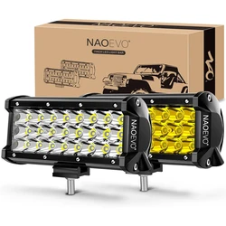 NAOEVO 7 Inch LED Light Bar Offroad Fog Driving Lights LED Pods 50W 6000LM Tri-Row Spot Lights for Truck Boat Car UTV ATV Jeep