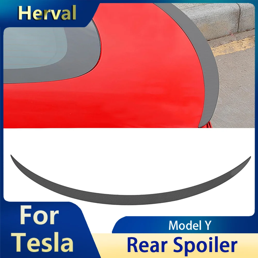 Herval For Tesla Model Y Spoiler Real Carbon Fiber Trunk Wing Performance Spoiler Real Rear Lip Tail Lid Matte Carbon Fiber