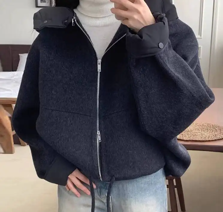 

Wool Blend Coats Womens Woolen Coat Fabric Winter Buffalo Plaid Buttoned Lined Double-Layer Drop Shoulder Adjustable Streetwear