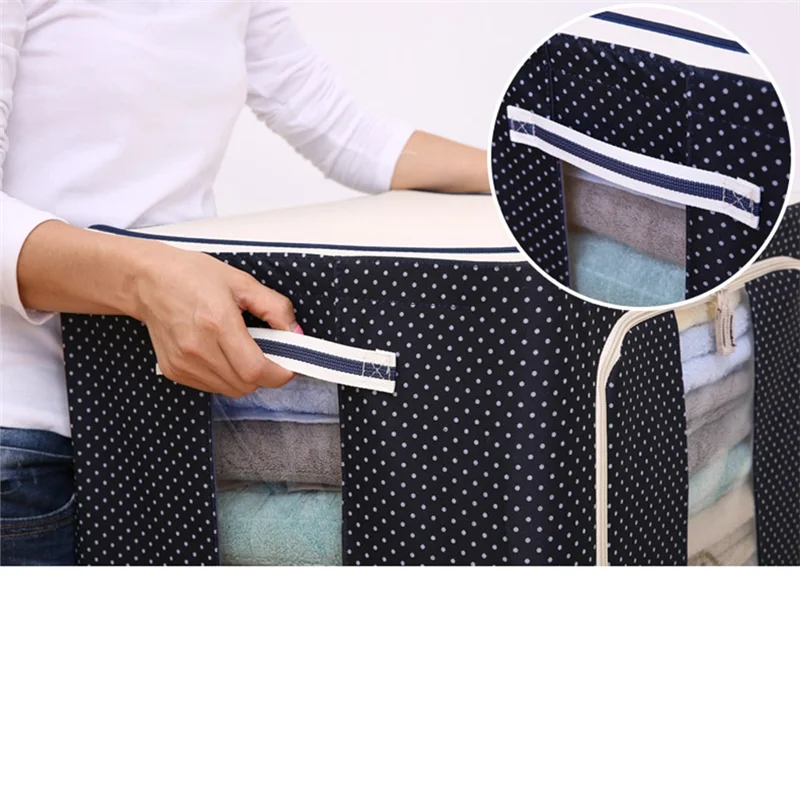 HITL 66L Oxford Fabric Clothing Storage Box with Steel Frame Folding Bag Clear Zipper for Clothes