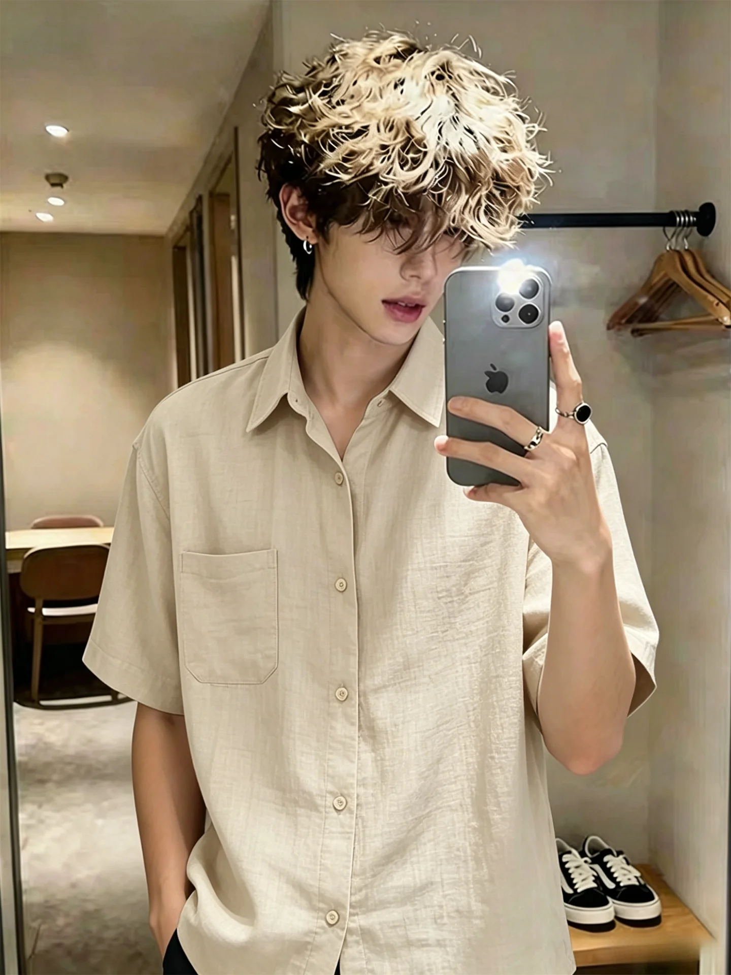 

Lightweight Flannel Short Sleeve Shirt Men's Summer Casual Style Turn-down Collar Open Cardigan Sun Protection Outerwear