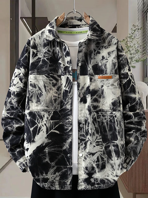 

Loose Long Sve irt Sle Jaet for Men Spring Autumn New Faion Youth American High Street Trend Brand Youth Boys Jaet