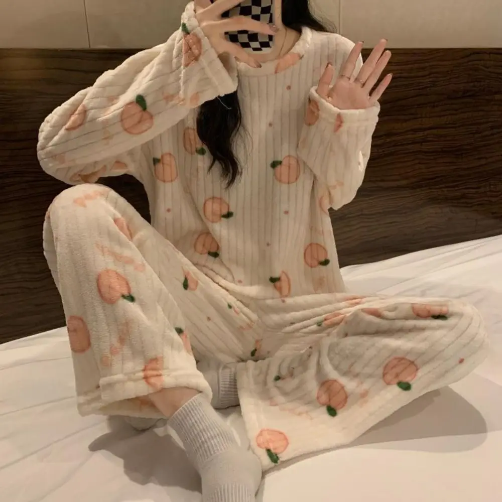 Moda simpatico orso velluto set di indumenti da notte fiore pesca pigiama completo manica lunga indumenti da letto inverno pigiama caldo spesso autunno inverno