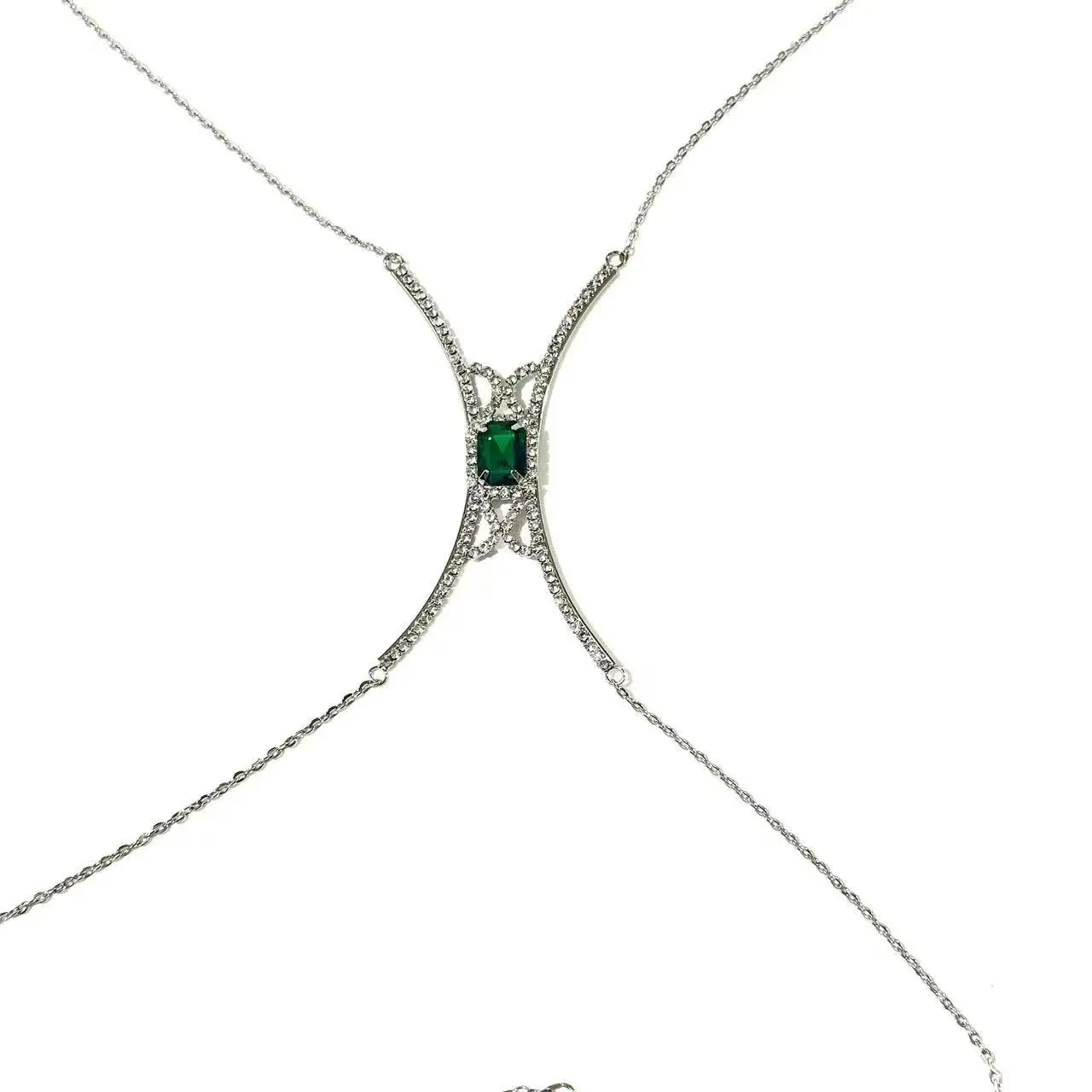 Fashionable body accessories, sexy geometric square green rhinestone bra body chain jewelry view 5