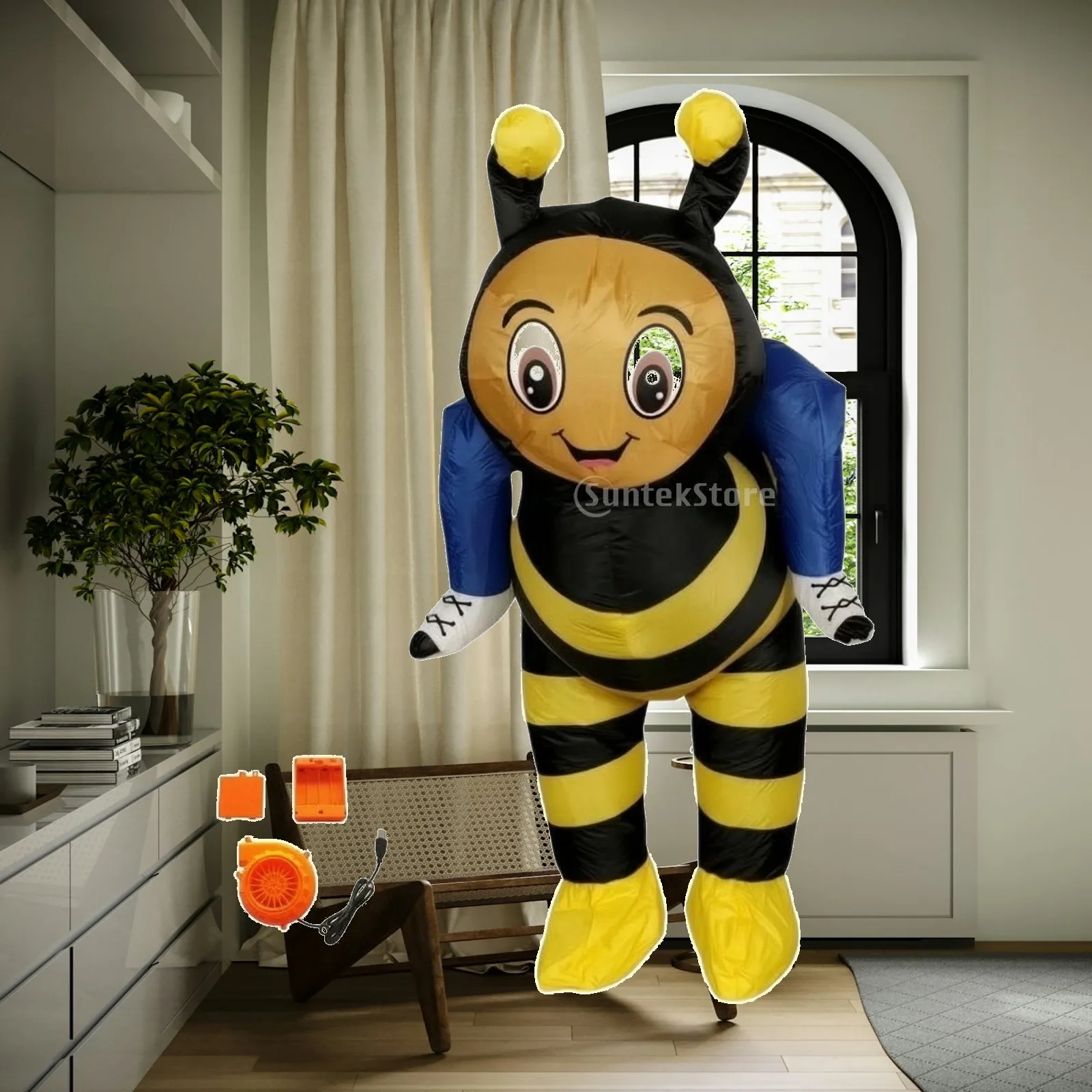 Lightweight Inflatable Bee Suit for Adults Children Riding Style Polyester Material with Continuous Air Blower Party Fun Costume