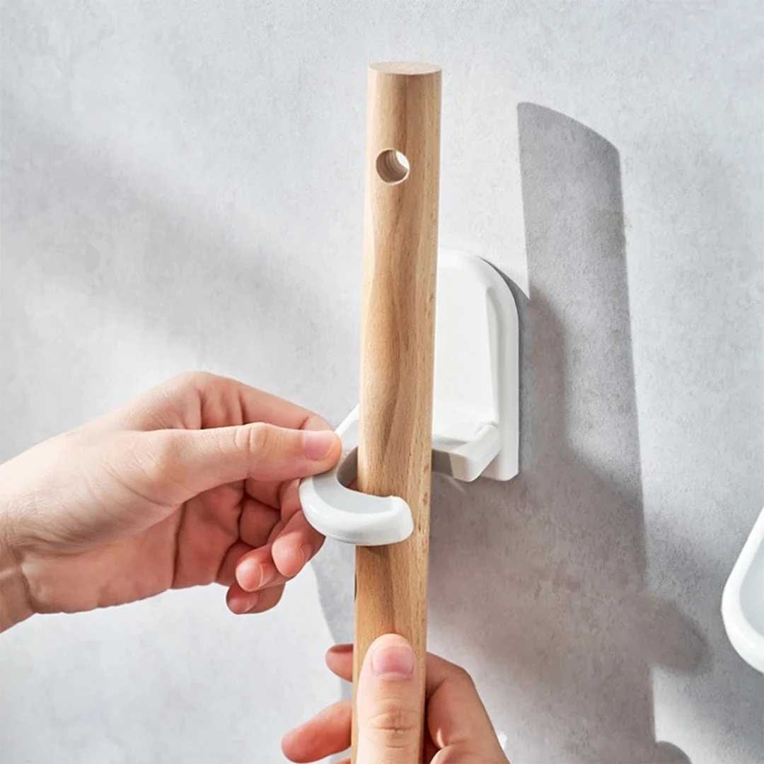Wall Mount Self Adhesive Broom Mop Holder Hanger Rack Hook Waterproof Multi Purpose Storage Organizer Kitchen Bathroom