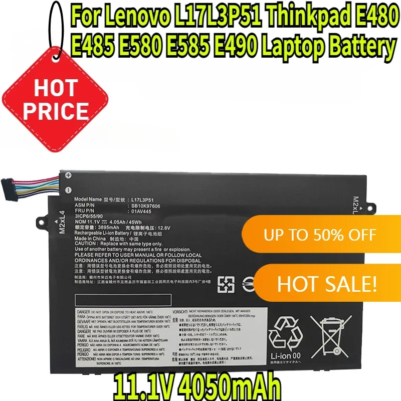

11.1V 4050mAh For Lenovo L17L3P51 Thinkpad E480 E485 E580 E585 E490 Laptop Battery