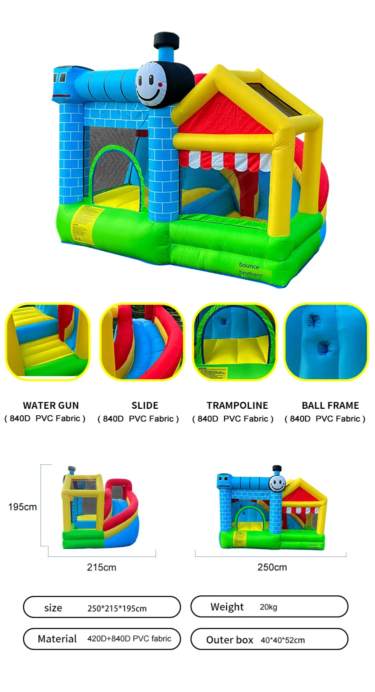 Trampoline gonflable en forme de Train, Compact et facile à ranger, petit château gonflable pour usage domestique pour enfants