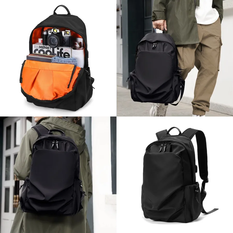 

【New style】- backpack men's computer bag simple large-capacity schoolbag USB backpack setting fashion trend