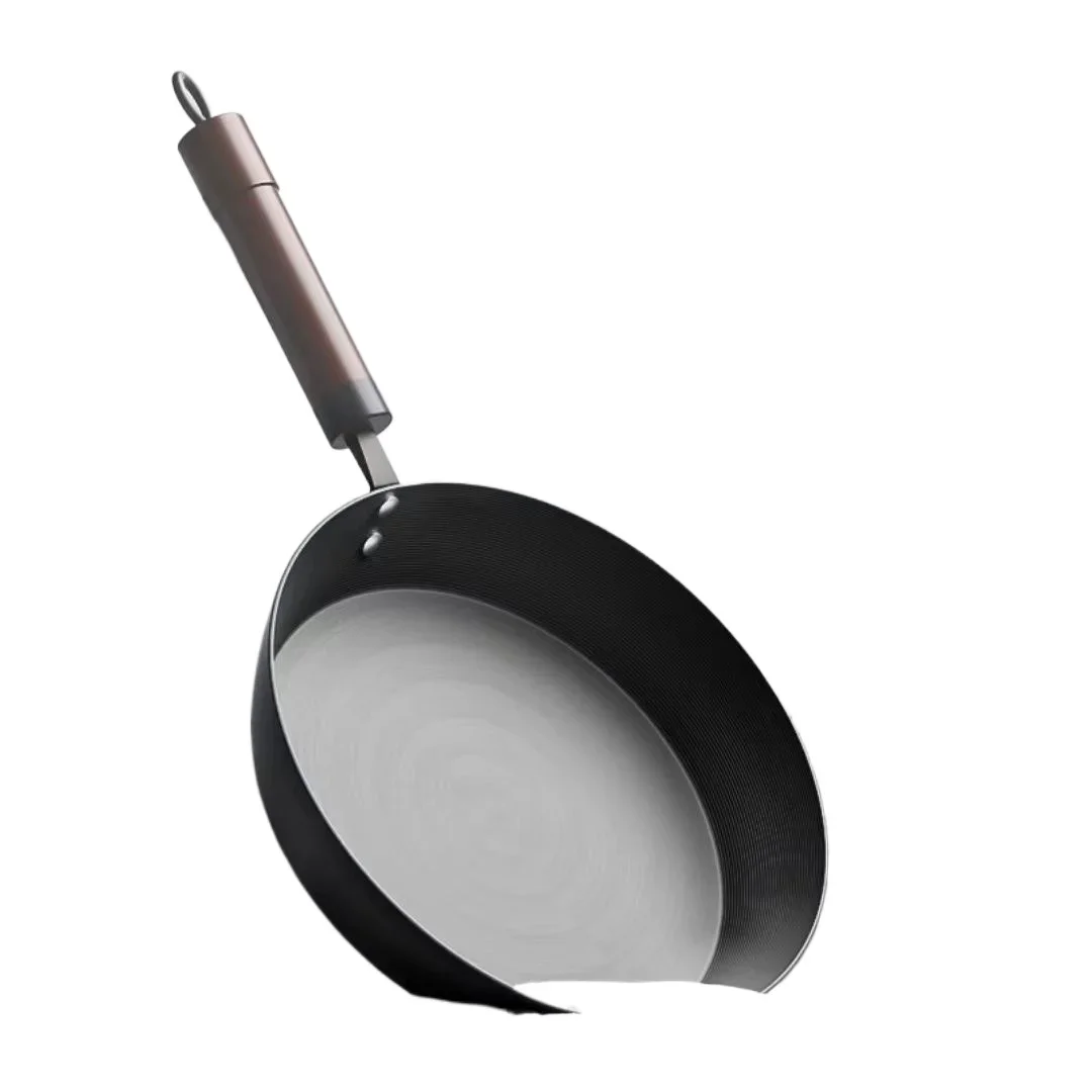 Hammered Iron Skillet 20/24/26/28cm Blue Iron Pans with Detachable Wooden Handle No Nonstick Coating Frying Omelette Frying Pan