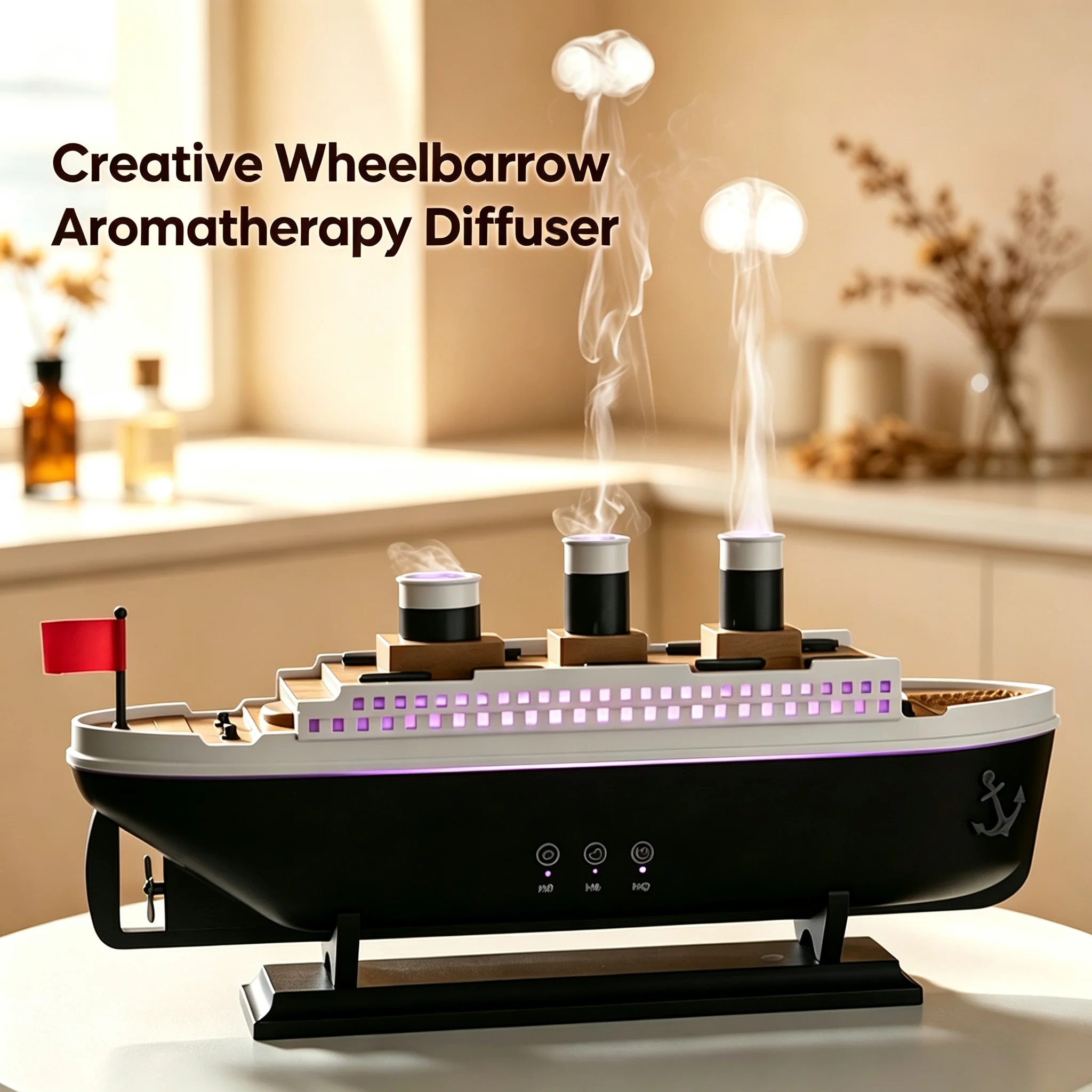 Ship Design Flame Aroma Diffuser Essential Oil Diffuser Simulation Flame Night Light Home Fragrance Humidifier Bedroom Decor