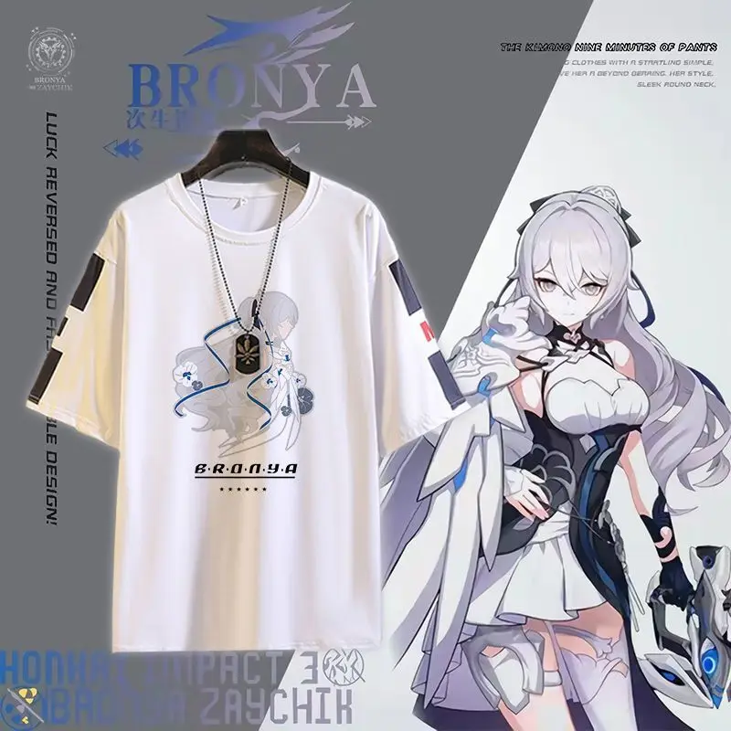 Anime Honkai Impact 3 Elysia Realm Fire of Moth Print Short-sleeved T-shirt Men Harajuku Couple Loose Streetwear Clothes Tops