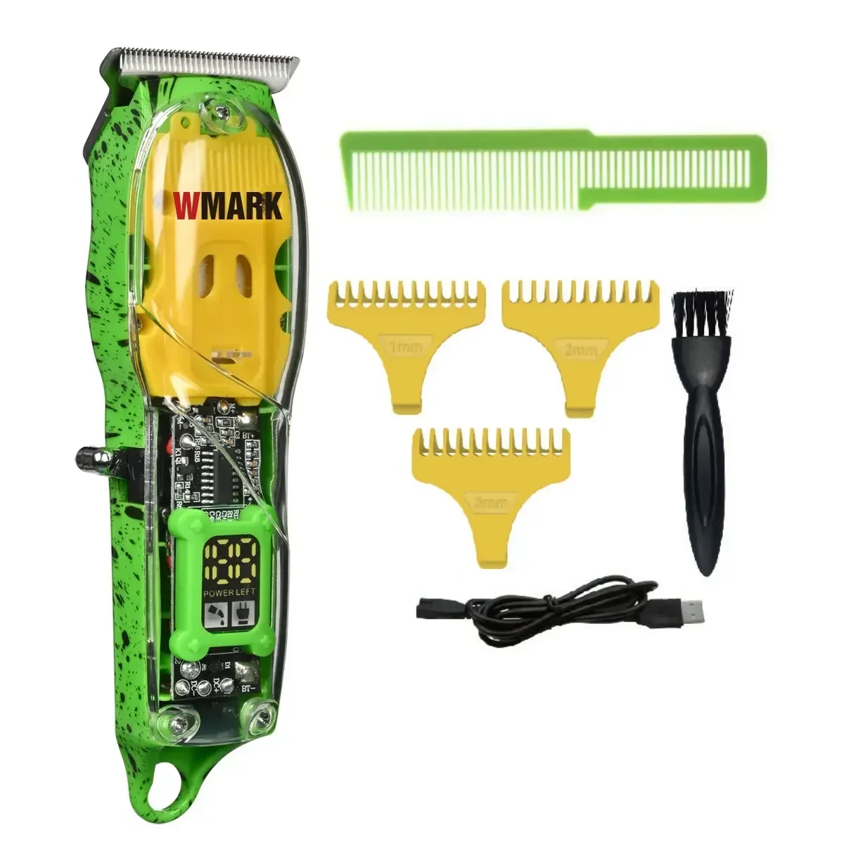 WMARK-Transparente Estilo Detalhe Trimmer com Display LED bateria, Clipper recarregável profissional, 6500 RPM, NG-508, NG-509