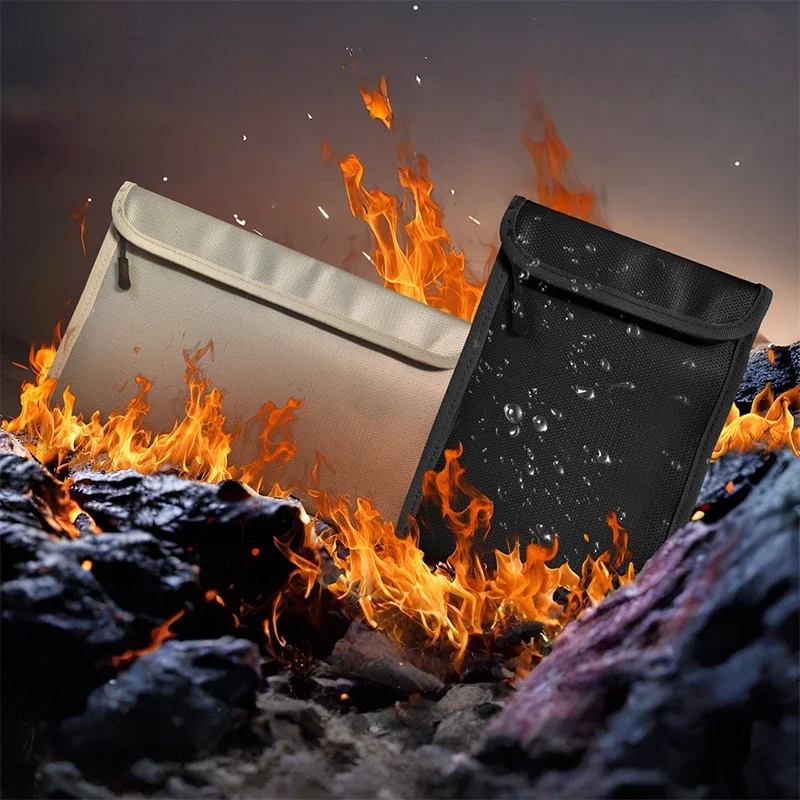 

Fireproof Waterproof Document Bag with Zipper Closure for Passport Money Certificates Portable Multi Functional Storage Pouch