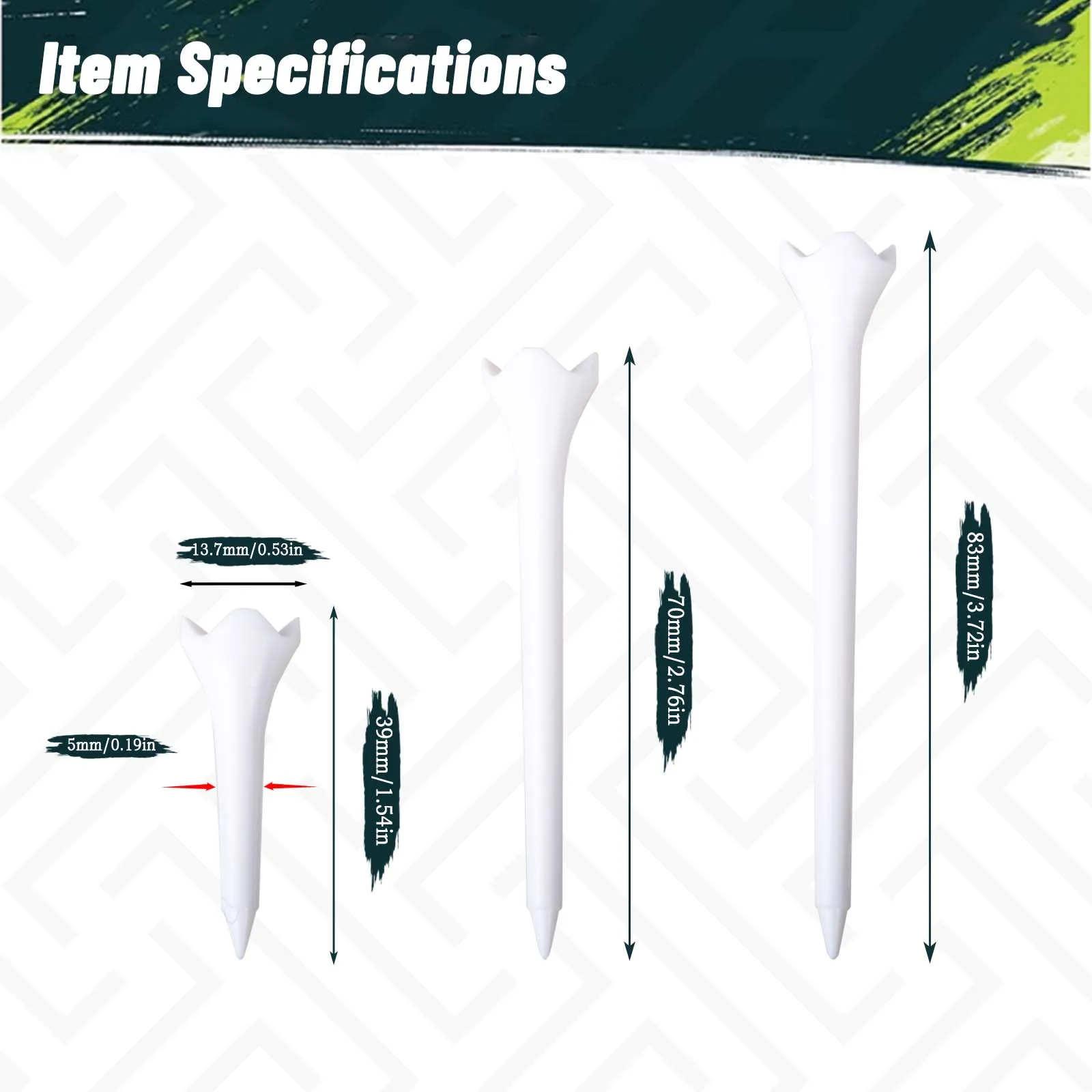50 Stück professionelle Golf-Tees, 38 mm/70 mm/83 mm Länge, Kunststoff-Tee-System für Golfer – Detail 1
